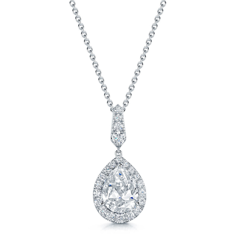 Berry's 18ct White Gold Pear Cut Diamond Necklace With a Halo Surround - Berry's Jewellers