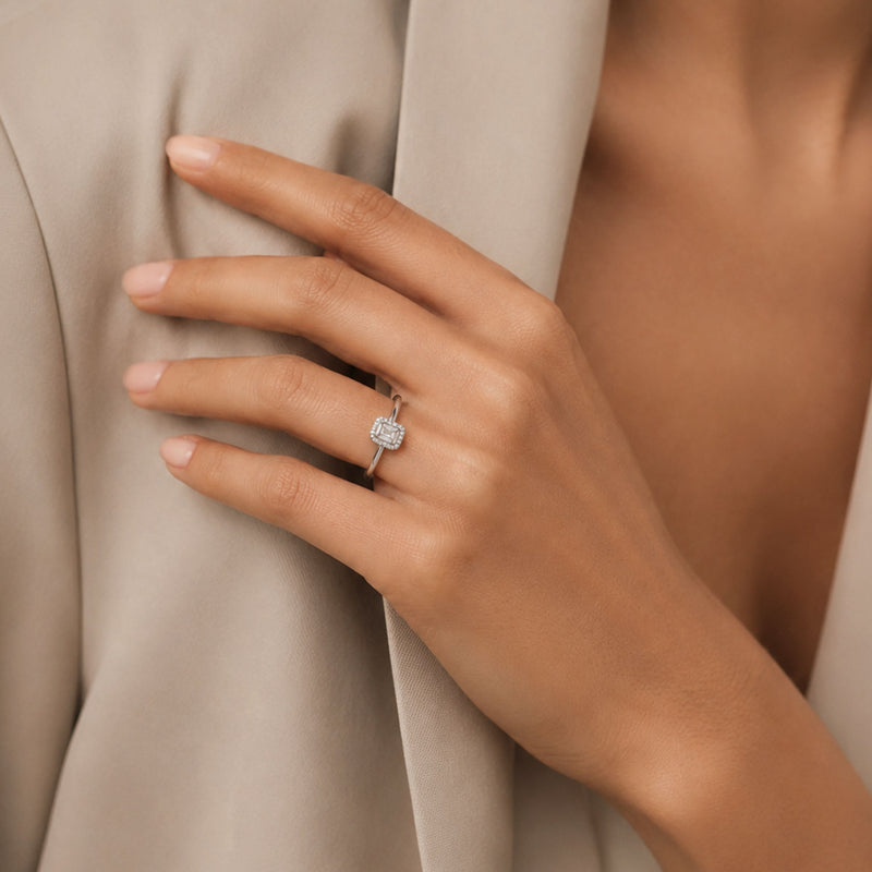 Platinum GIA Certificated Emerald Cut Diamond Halo Ring