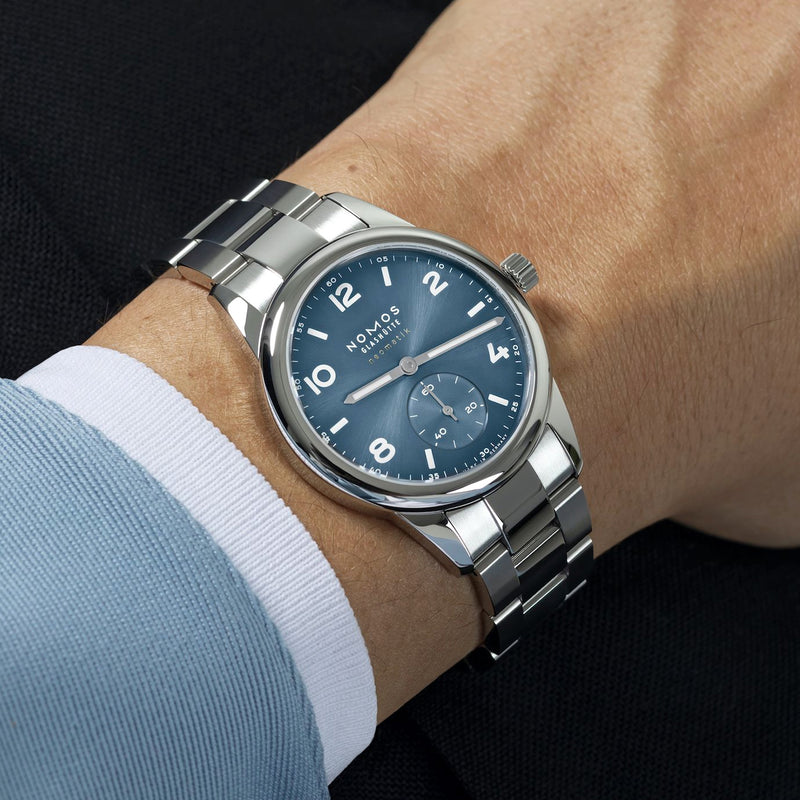 NOMOS Glashütte Club Sport Neomatik Polar 37mm Blue Dial Bracelet Watch - Berry's Jewellers