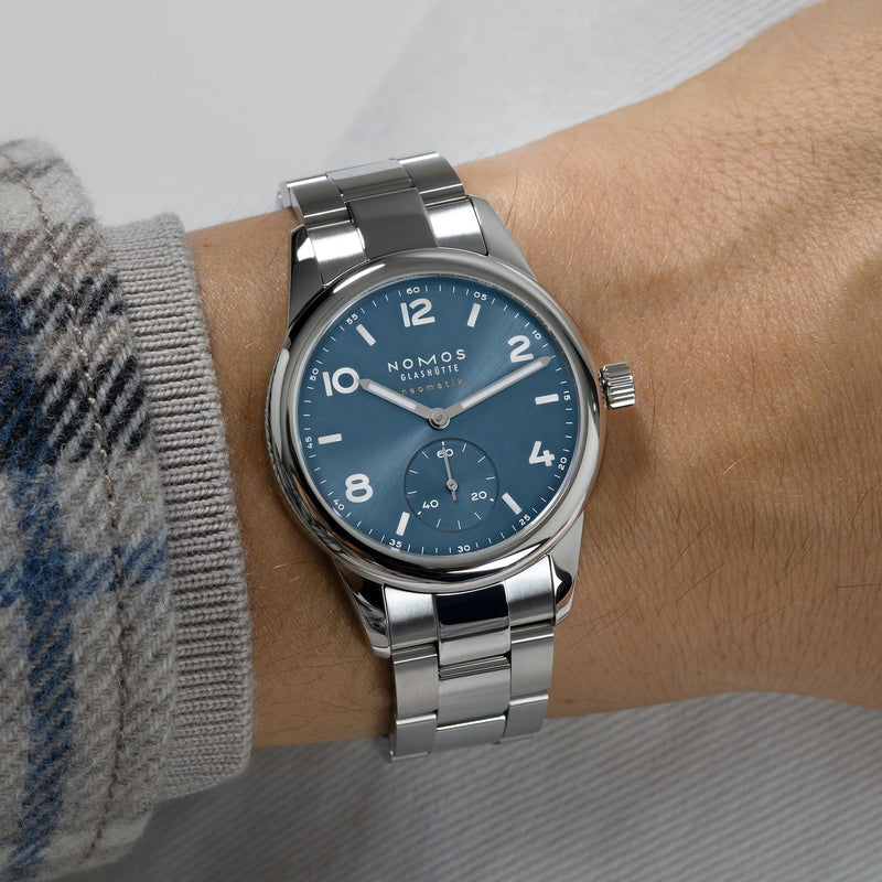 NOMOS Glashütte Club Sport Neomatik Polar 37mm Blue Dial Bracelet Watch - Berry's Jewellers
