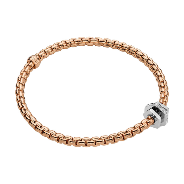 FOPE Eka 18ct Rose Gold Bracelet With Geometric Diamond Set Rondels - Berry's Jewellers