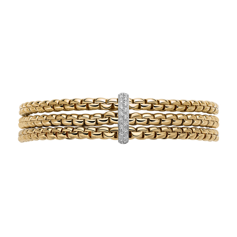 Eka 18ct Yellow Gold Triple Bracelet With Diamond Rondel