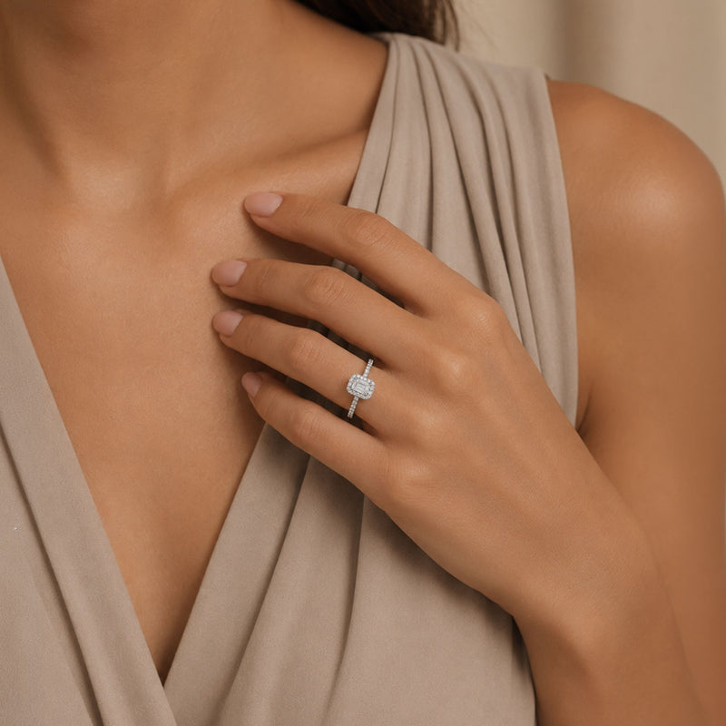 Platinum GIA Certificated Emerald Cut Diamond Halo Ring