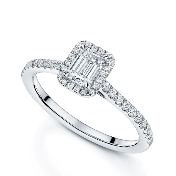 Berry's Platinum GIA Certificated Emerald Cut Diamond Halo Ring - Berry's Jewellers