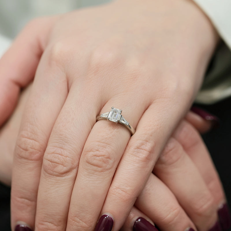 Berry's Platinum GIA Certificated Emerald Cut Diamond And Tapered Baguette Cut Three Stone Engagement Ring - Berry's Jewellers