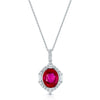 18ct White Gold Oval Cut Ruby And Diamond Art Deco Style Halo Pendant