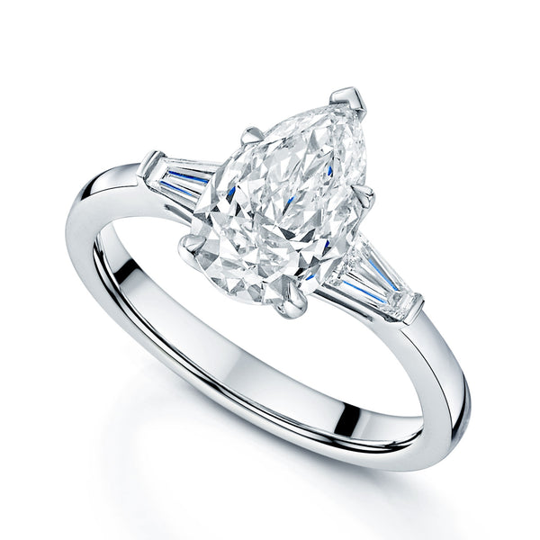Platinum GIA Certificated Pear Cut And Baguette Cut Diamond Ring