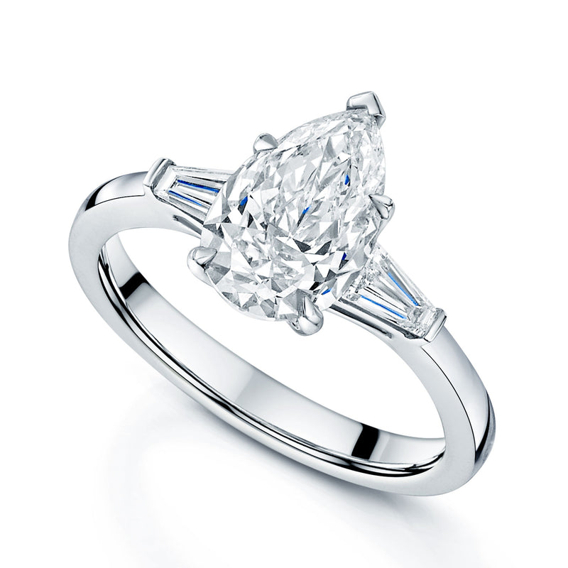Platinum GIA Certificated Pear Cut And Baguette Cut Diamond Ring
