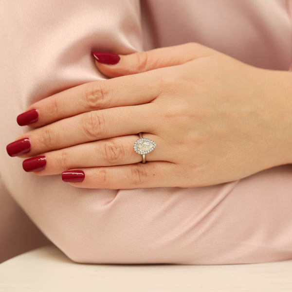 Platinum GIA Certificated Pear Cut Diamond Engagement Ring With Halo Surround