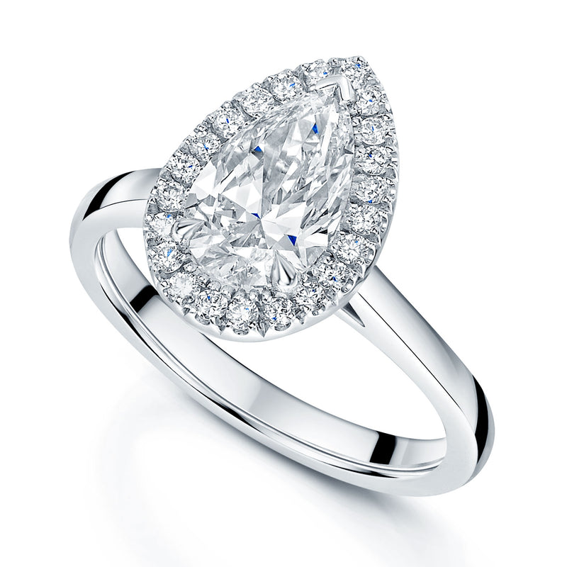 Berry's Platinum GIA Certificated Pear Cut Diamond Engagement Ring With Halo Surround - Berry's Jewellers