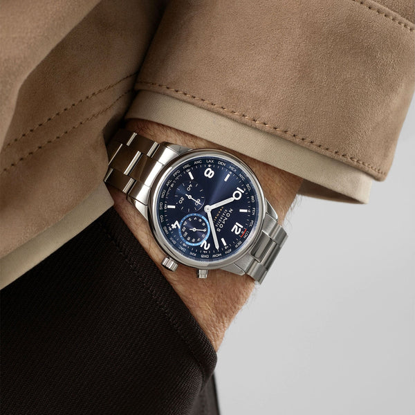 NOMOS Glashütte Worldtimer Blue Neomatic 40mm Dial Bracelet Watch - Berry's Jewellers