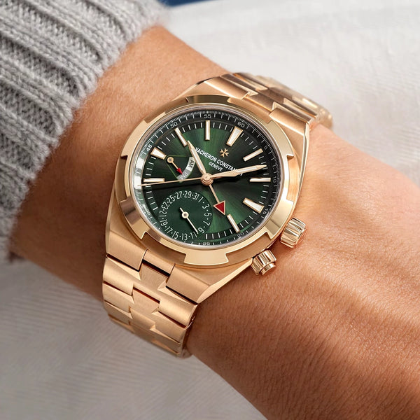 Vacheron Constantin Overseas Dual Time 18ct Pink Gold Green Dial Automatic Watch - Berry's Jewellers