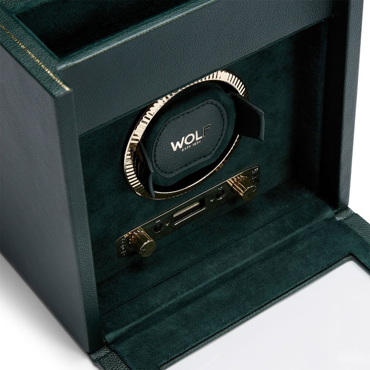 WOLF 1834 British Racing Green Single Watch Winder With Storage - Berry's Jewellers