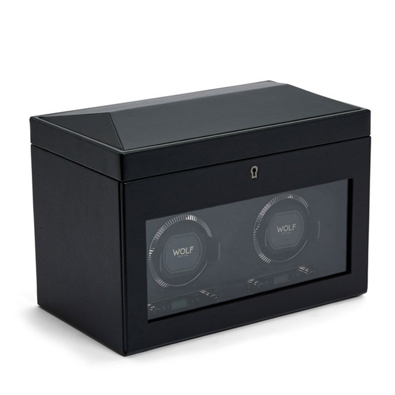 British Racing Black Double Watch Winder With Storage