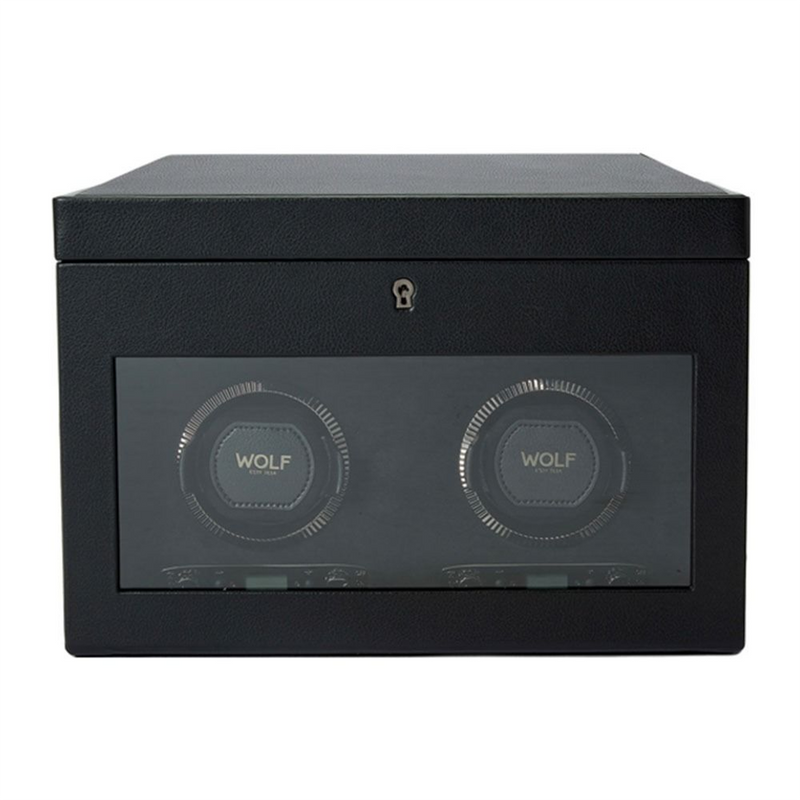 British Racing Black Double Watch Winder With Storage