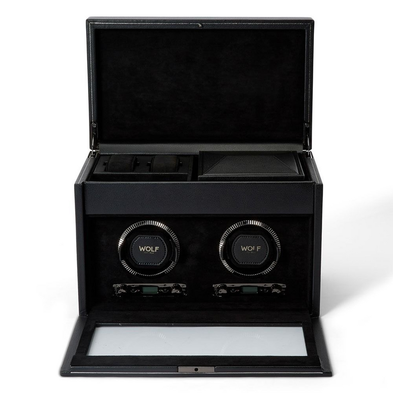 British Racing Black Double Watch Winder With Storage