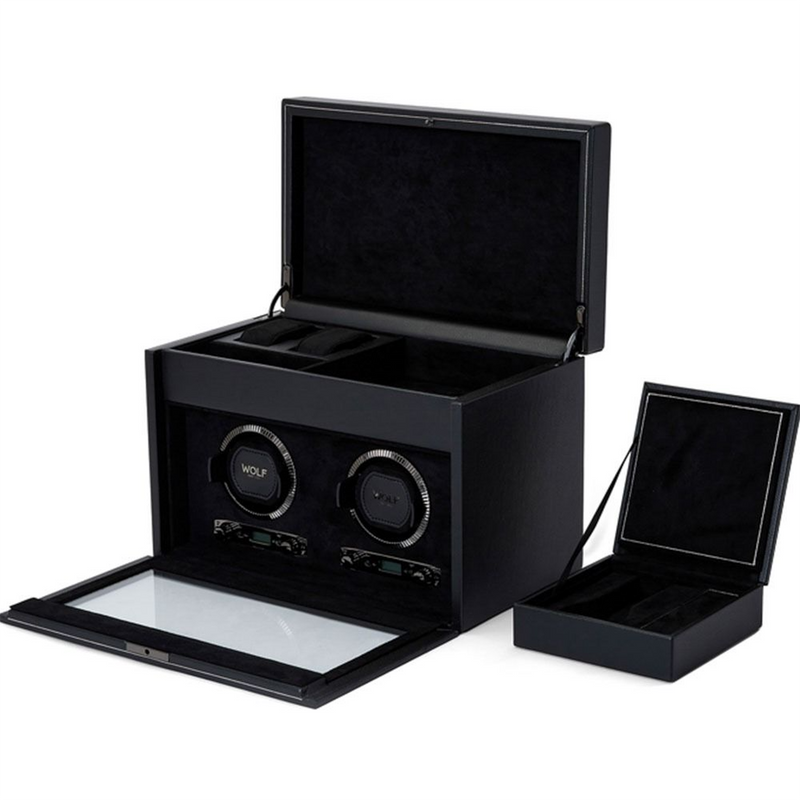 British Racing Black Double Watch Winder With Storage