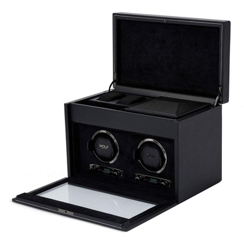 British Racing Black Double Watch Winder With Storage