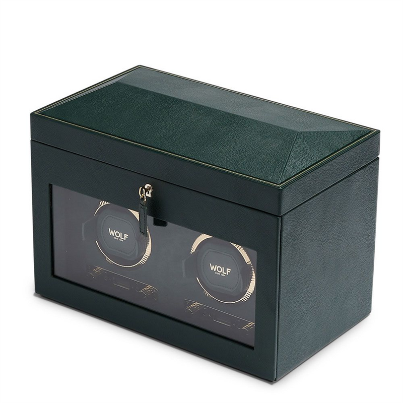 British Racing Green Double Watch Winder With Storage