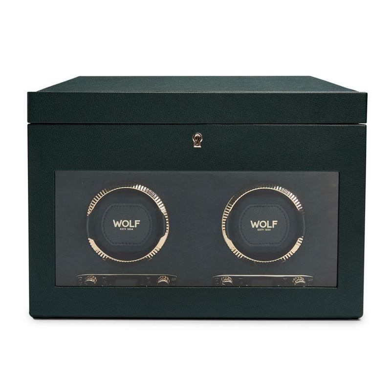 British Racing Green Double Watch Winder With Storage