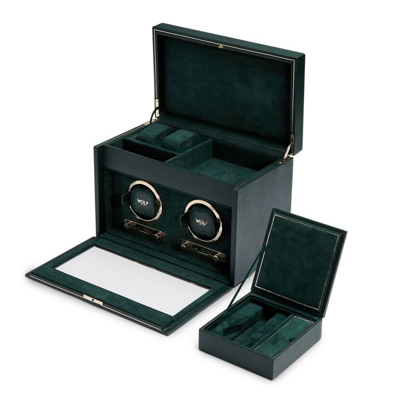 British Racing Green Double Watch Winder With Storage