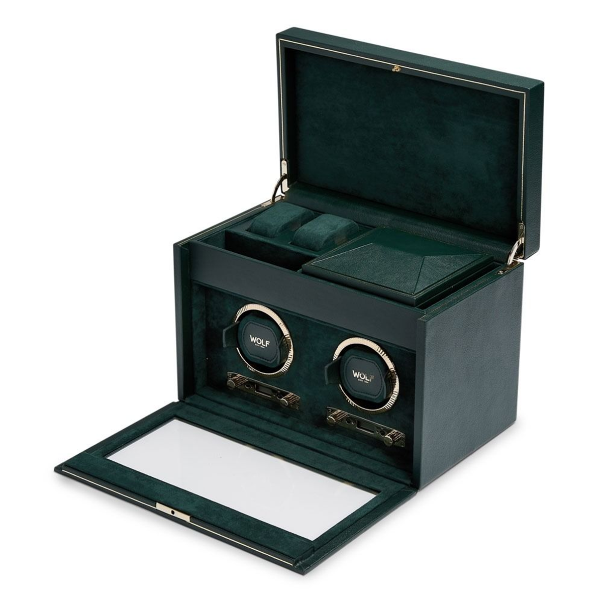 British Racing Green Double Watch Winder With Storage