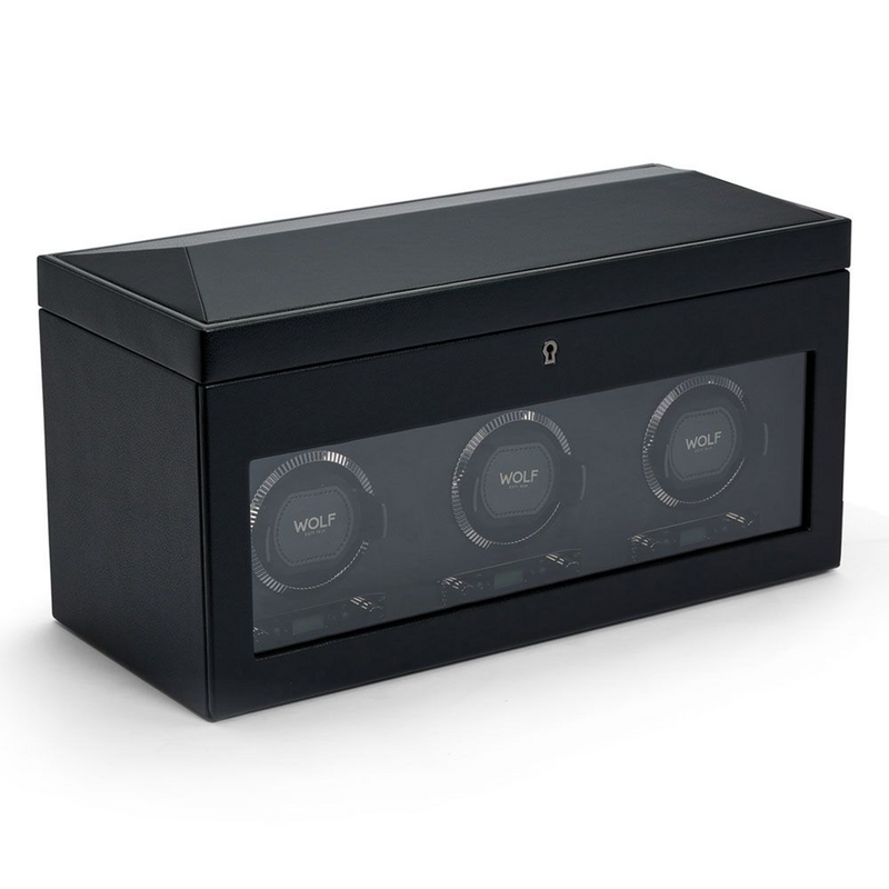 British Racing Black Triple Watch Winder With Storage