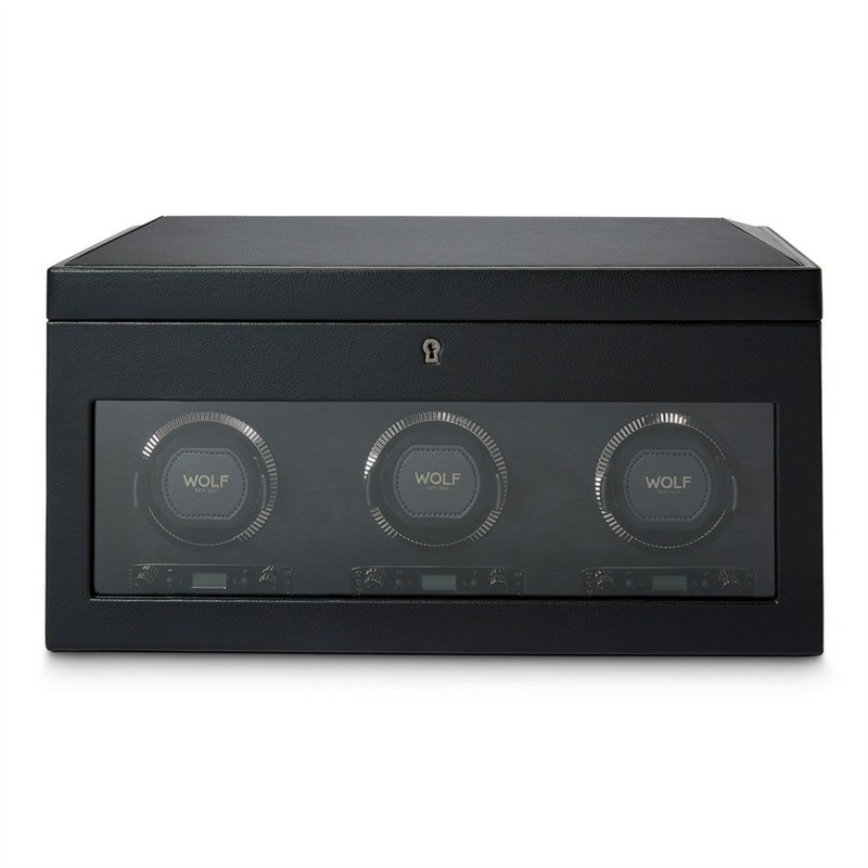 British Racing Black Triple Watch Winder With Storage