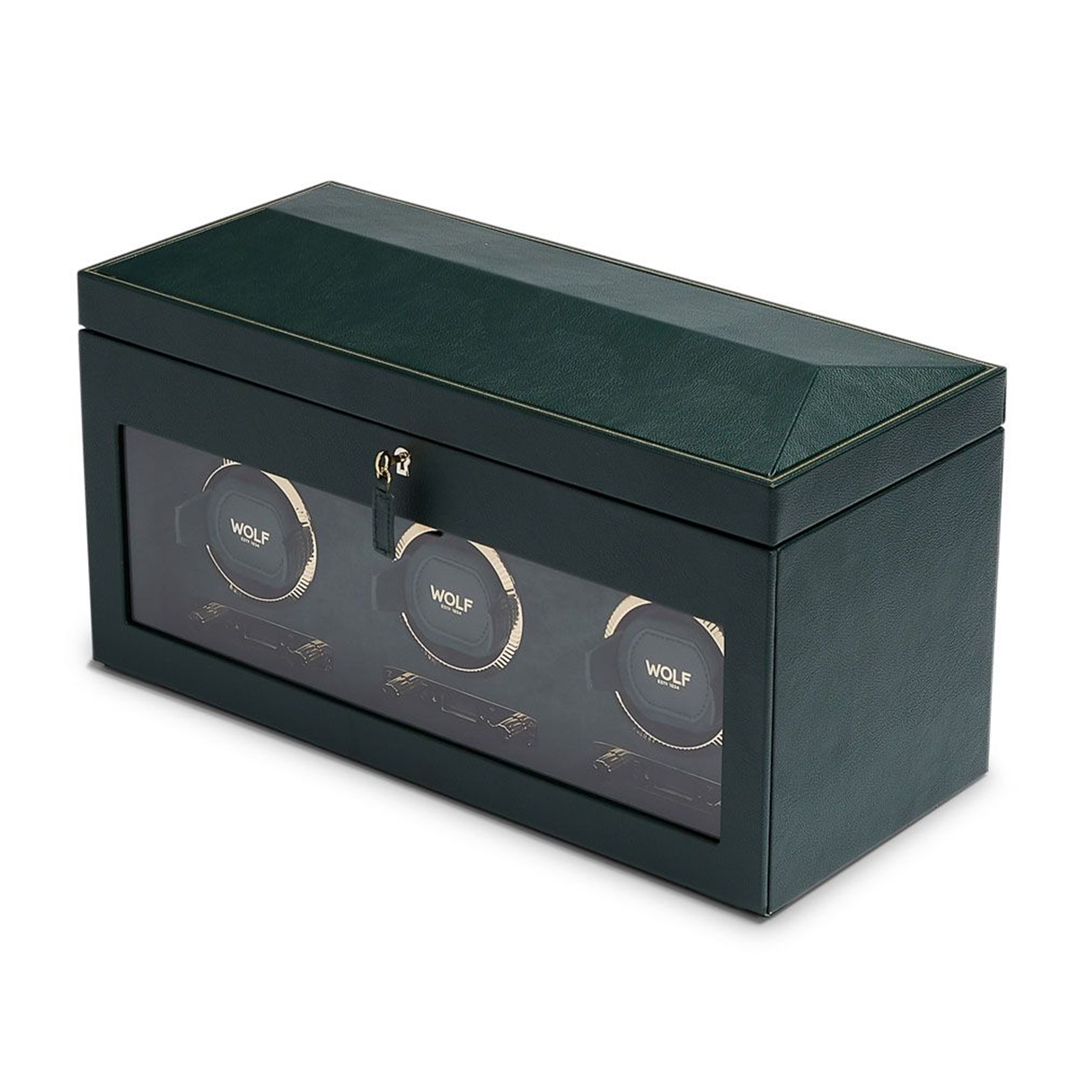 British Racing Green Triple Watch Winder With Storage