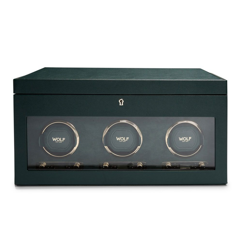 British Racing Green Triple Watch Winder With Storage