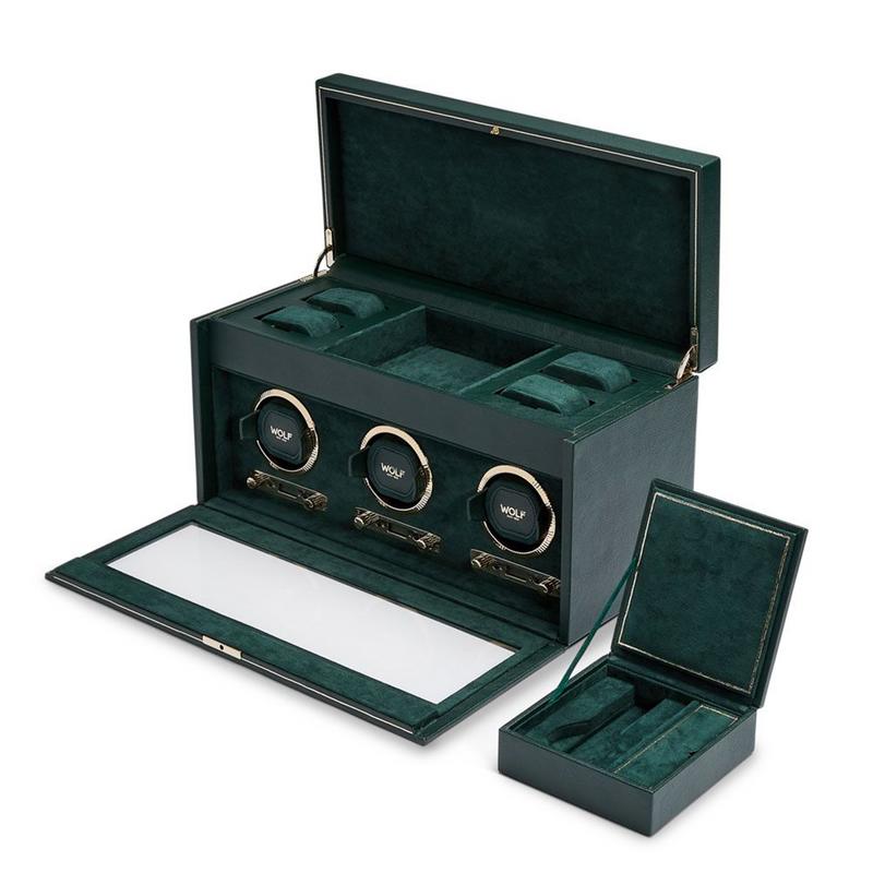 British Racing Green Triple Watch Winder With Storage