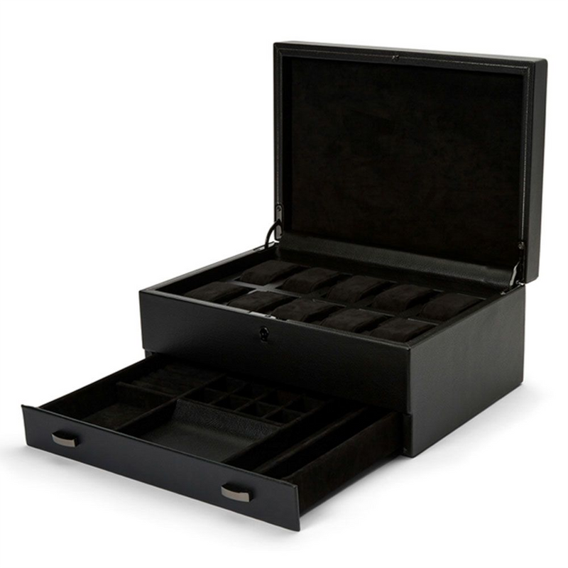 British Racing Black 10 Piece Watch Box With Storage