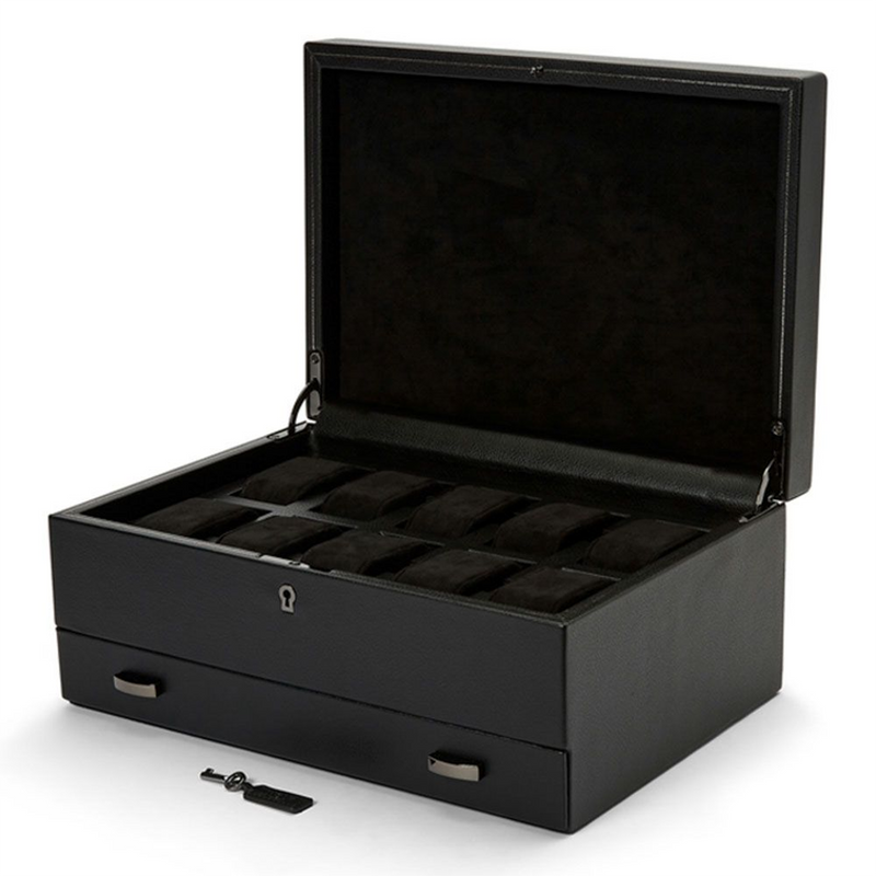 British Racing Black 10 Piece Watch Box With Storage