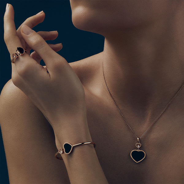 18ct Rose Gold Happy Hearts Black Onyx & Diamond Pendant