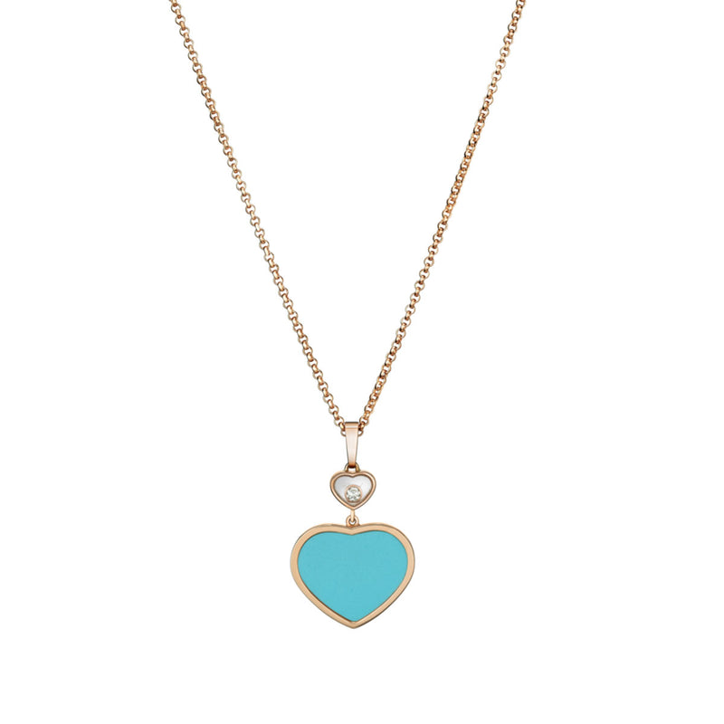 18ct Rose Gold Happy Hearts Turquoise & Diamond Pendant