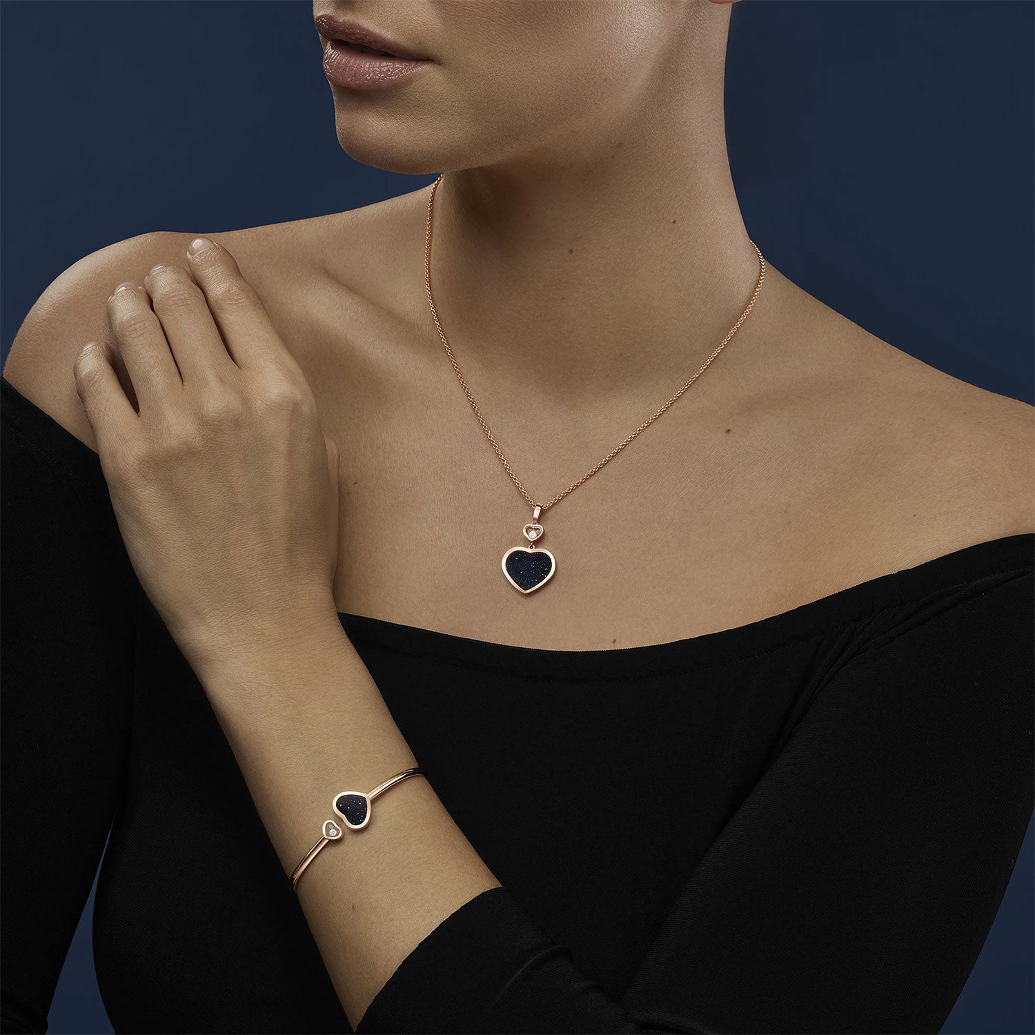 Chopard 18ct Rose Gold Happy Hearts Black Aventurine & Diamond Pendant - Berry's Jewellers