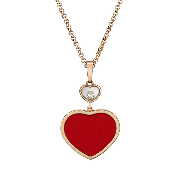 Chopard 18ct Rose Gold Happy Hearts Red Stone Heart & Diamond Pendant - Berry's Jewellers
