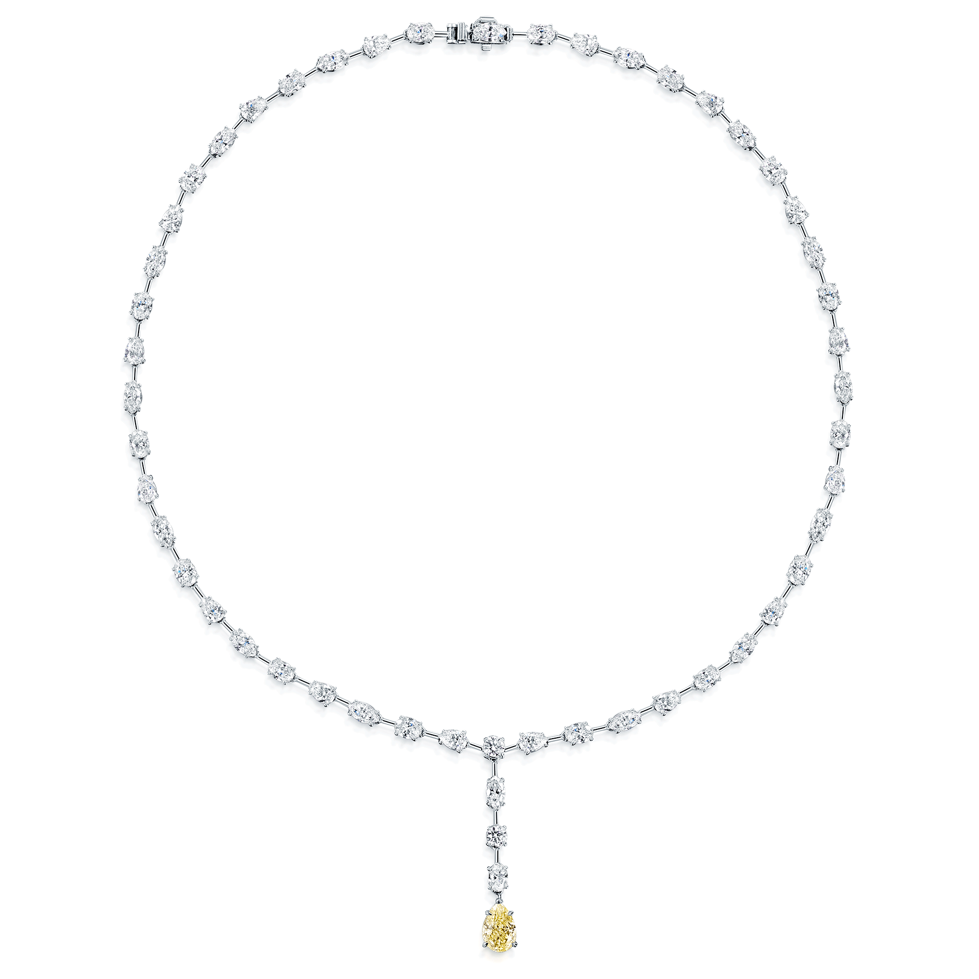 18ct White Gold Pear Cut Fancy Yellow Diamond Necklet With Mixed Cut Diamond Surrounding