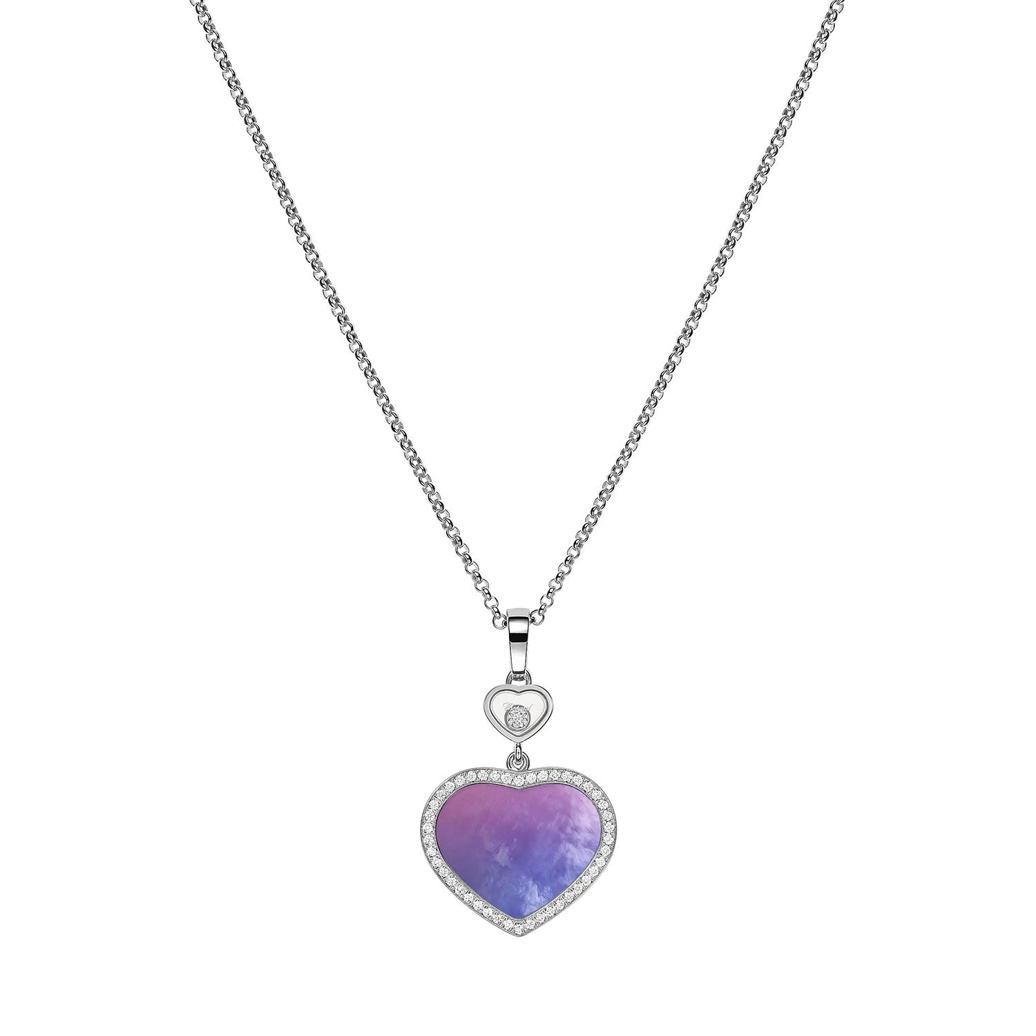 Happy Hearts 18ct White Gold Pink Purple Mother of Pearl and Diamond Pendant