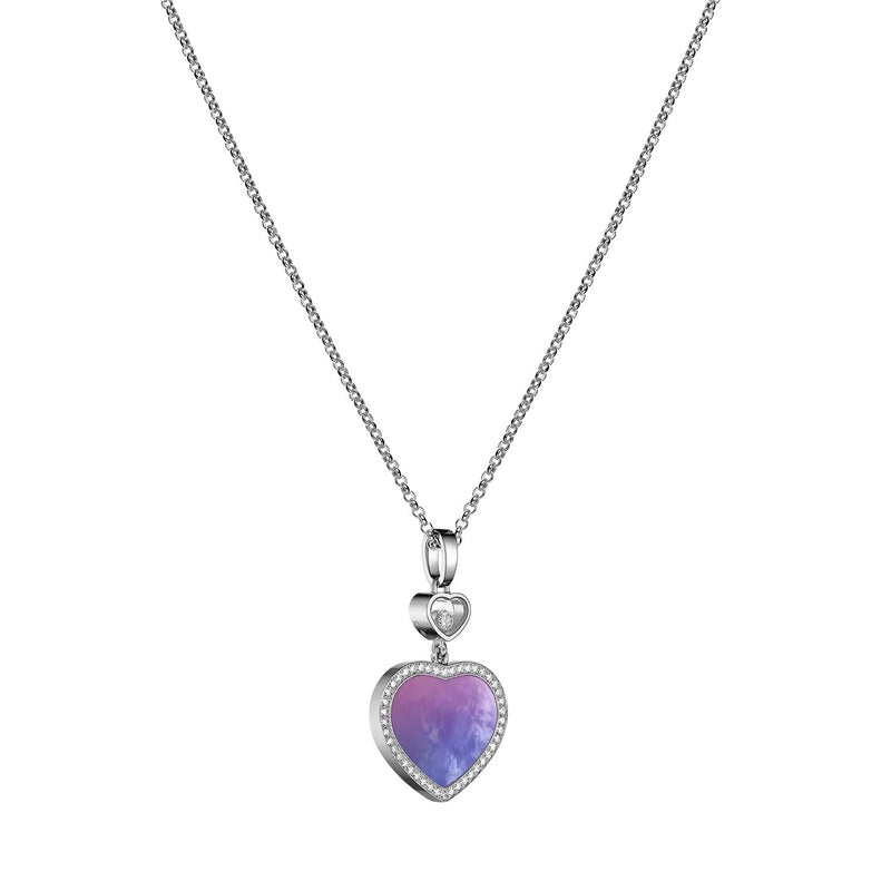 Happy Hearts 18ct White Gold Pink Purple Mother of Pearl and Diamond Pendant