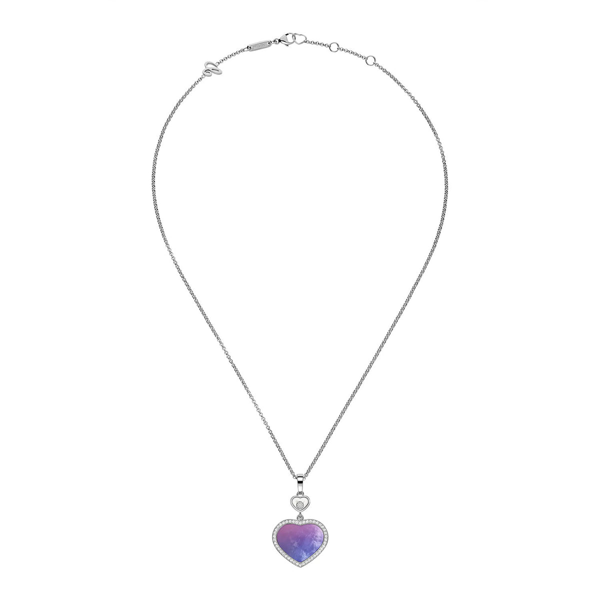 Happy Hearts 18ct White Gold Pink Purple Mother of Pearl and Diamond Pendant