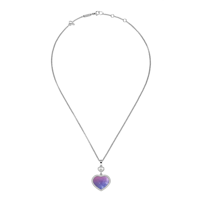 Happy Hearts 18ct White Gold Pink Purple Mother of Pearl and Diamond Pendant