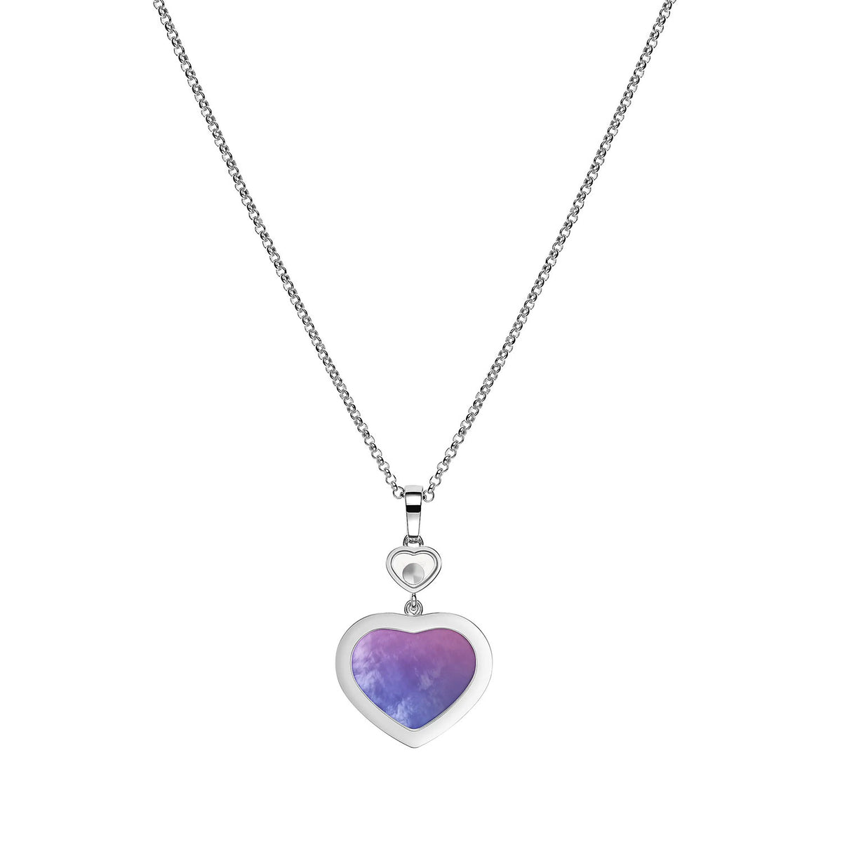 Happy Hearts 18ct White Gold Pink Purple Mother of Pearl and Diamond Pendant
