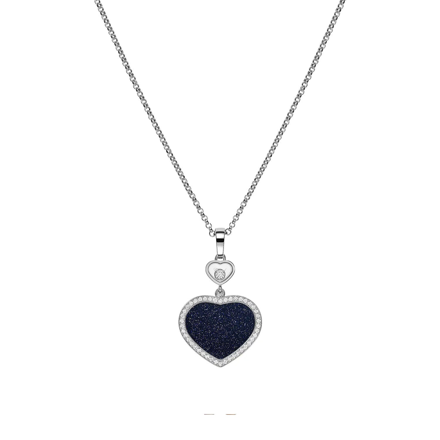 Chopard 18ct White Gold Happy Hearts Blue Aventurine & Diamond Surround Pendant - Berry's Jewellers