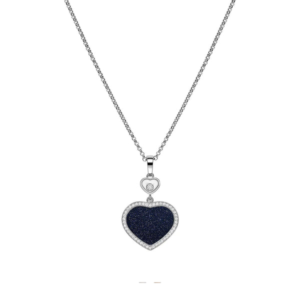 Chopard 18ct White Gold Happy Hearts Blue Aventurine & Diamond Surround Pendant - Berry's Jewellers