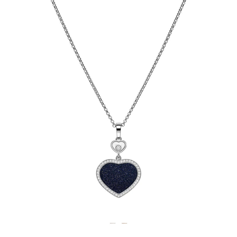 Chopard 18ct White Gold Happy Hearts Blue Aventurine & Diamond Surround Pendant - Berry's Jewellers