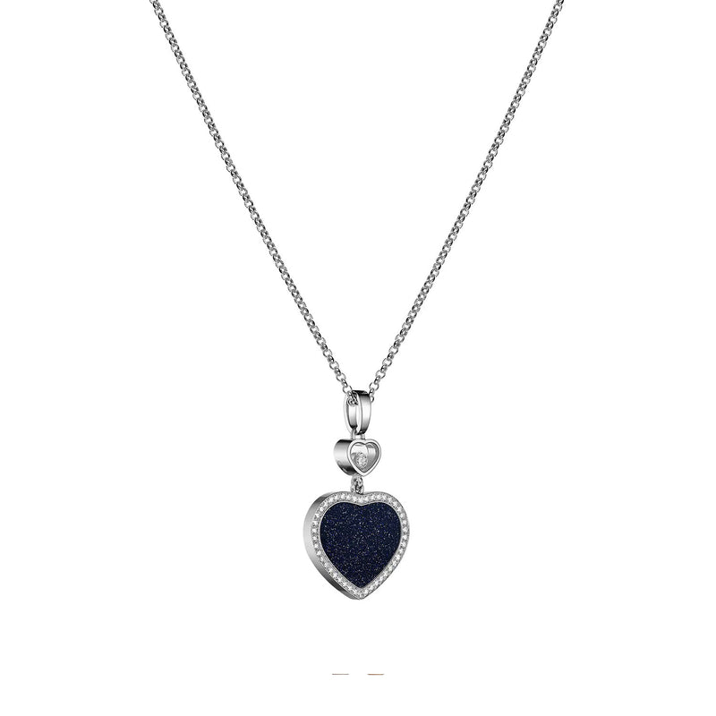 Chopard 18ct White Gold Happy Hearts Blue Aventurine & Diamond Surround Pendant - Berry's Jewellers