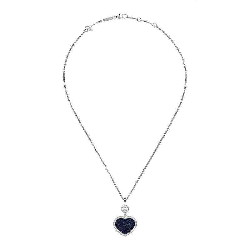 Chopard 18ct White Gold Happy Hearts Blue Aventurine & Diamond Surround Pendant - Berry's Jewellers
