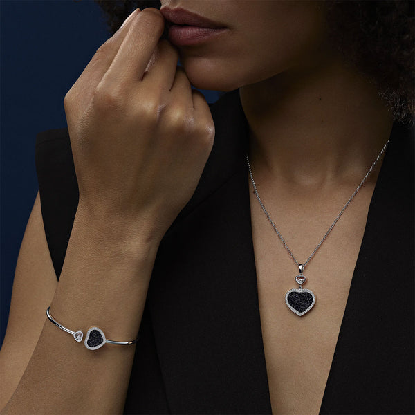 Chopard 18ct White Gold Happy Hearts Blue Aventurine & Diamond Surround Pendant - Berry's Jewellers