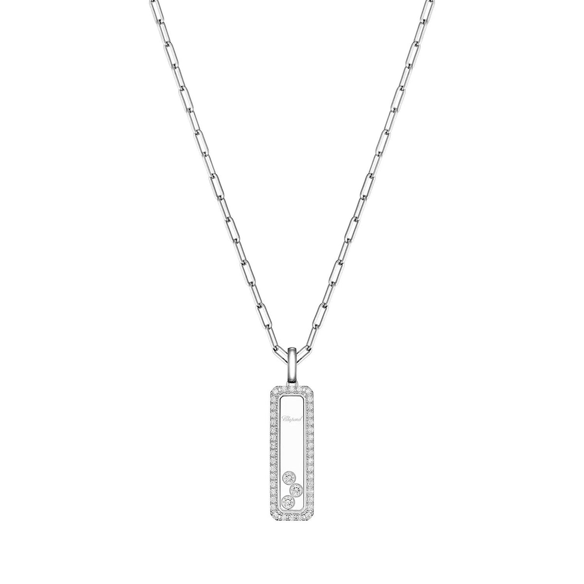 18ct White Gold Happy Diamonds Icons Long Rectangular Diamond Pendant